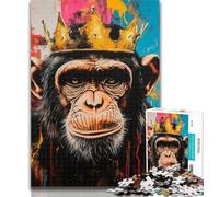 Jigsaw Chimpanzee Wearing Crown 1000 Piece Jigsaw Puzzles for Adults & Teens,Learning Educational Toy for Is Ideal As A Gift for The Whole Family 50x75cm