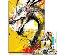 Jigsaw Chinese Dragon Oil Painting Puzzles for Adults Teens 1000 Pieces,Educational Games Home Decoration Artists Collection, Fine Art 26x38cm