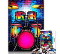 Jigsaw Colorful Neon Graffiti Drum Kit Jigsaw Puzzles for Teenagers,with Fully Interlocking Randomly Shaped Pieces for And 14 Years Old 26x38cm