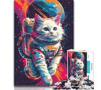 Jigsaw Colourful Astronaut Cat 1000 Pieces Jigsaw Puzzles For Teens And Adults,Birthday Present, Gifts, Wall Art for And Age 14 Years Up 50x75cm