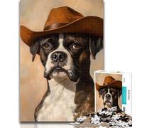 Jigsaw Cowboy Boxer Dog Jigsaw Puzzles for Teenagers 1000 Piece,Educational Games Home Decoration Deal As Gifts for The Whole Family 26x38cm
