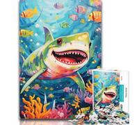 Jigsaw Cute Shark 1000 Piece Jigsaw Puzzles for Adults,Toys Educational Games Stress Relieving Unique Home Decor And Gifts 75x50cm
