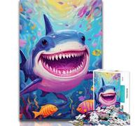 Jigsaw Cute Shark 1000 Piece Jigsaw Puzzles for Adults,Toys Educational Games Stress Relieving Unique Home Decor And Gifts 26x38cm