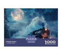 Jigsaw Dream Train 1000 Pieces Challenge Toy for Adults,Moon Night Snow Scenery Impossible Jigsaw Puzzles 1000 Pieces Educational Game 70x50cm/1000pcs
