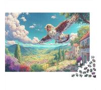 Jigsaw Falcon Soaring over Village Gift Puzzle - Wildlife 1000 Pieces Fun Challenge Adults, Educational Game Home Decor 70x50cm/1000pcs