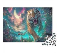 Jigsaw Fierce Tiger Roars in Jungle 1000 Pieces Creative Challenge Puzzle, Wildlife Educational Games Adults, Home Decoration 52x38cm/1000pcs