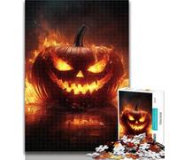Jigsaw Flaming Pumpkin Head Jigsaw Puzzles 1000 Pieces for Adults Teens,is Ideal As A Gift for The Whole Family Suitable for And 14 26x38cm
