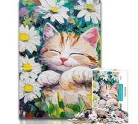 Jigsaw Flower Cat 1000 Piece Jigsaw Puzzles for Adults,Stress Reliever Difficult Challenge Enhance Love between Couples 50x75cm