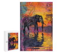 Jigsaw for Adults 1000 PCS Colorful Elephant Sunset Art Print Jigsaw Puzzles for Adults Family Activities Train Your Brain And Hands Unique Challenge Game 1000 PCS