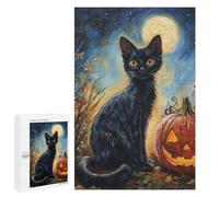 Jigsaw for Adults 1000 PCS Halloween Black Cat with Jack-o'-Lantern Jigsaw Puzzles for Adults Family Activities Train Your Brain And Hands Unique Challenge Game 1000 PCS