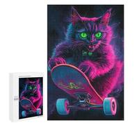 Jigsaw for Adults 1000 PCS Neon Skateboarding Cat Art Print-6 Jigsaw Puzzles for Adults Family Activities Train Your Brain And Hands Unique Challenge Game 1000 PCS