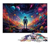 Jigsaw for Adults 1000 Piece Astronaut Standing on Colorful Galaxy Puzzle for Adults Wooden Family Games Christmas Birthday Gifts 1000pcs(75x50cm)