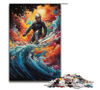 Jigsaw for Adults 1000 Piece Astronaut Surfing Puzzle Wooden Jigsaw Educational Game Challenge Toy 1000 PCS(38x26cm)