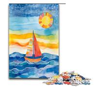 Jigsaw for Adults 1000 Piece Boat on The Horizon Puzzle for Adults Wooden Family Games Christmas Birthday Gifts 75x50cm