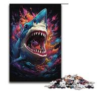 Jigsaw for Adults 1000 Piece Colorful Psychedelic Animal of Shark Puzzle Wooden Jigsaw Educational Game Challenge Toy 1000 PCS(38x26cm)