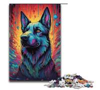 Jigsaw for Adults 1000 Piece Colorful Psychedelic German Shepherd Dog Puzzle Wooden Jigsaw Educational Game Challenge Toy 1000 PCS(38x26cm)