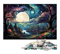 Jigsaw for Adults 1000 Piece Colorful Psychedelic of Mystic Rainbow Moon Puzzle for Adults Wooden Family Games Christmas Birthday Gifts 1000pcs(75x50cm)