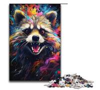 Jigsaw for Adults 1000 Piece Colorful Psychedelic Raccoon Puzzle for Adults Wooden Puzzles Family Games Christmas Birthday Gifts 1000 PCS(38x26cm)