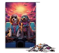 Jigsaw for Adults 1000 Piece Dog Sitting in Front of An Airplane Puzzle for Adults Wooden Puzzles Family Games Christmas Birthday Gifts 1000 PCS(75x50cm)