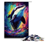 Jigsaw for Adults 1000 Piece Killer Whale Is Surrounded by Splatters in The Style Puzzle for Adults Wooden Family Games Christmas Birthday Gifts 75x50cm