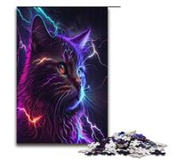 Jigsaw for Adults 1000 Piece Lightning Cosmic Cat AI Art Puzzle for Adults Wooden Puzzles Family Games Christmas Birthday Gifts 1000 PCS(38x26cm)