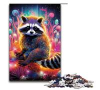 Jigsaw for Adults 1000 Piece Psychedelic Animal Raccoon Puzzle for Adults Wooden Family Games Christmas Birthday Gifts 75x50cm