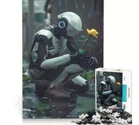 Jigsaw for Adults 1000 Pieces AI Robot Kneeling Down in The Rain, Practical Game, Staycation Kill Time, Enhance Love between Couples 38x26cm