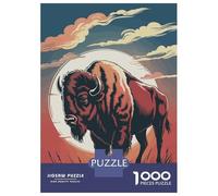Jigsaw for Adults 1000 Pieces American Bison Illustration with Sunset Backdrop Teenager Puzzles Hands-on Game Presents for Women Christmas Birthday Gifts 70x50cm/1000pcs