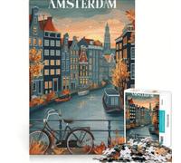 Jigsaw for Adults 1000 Pieces Amsterdam Canal Sunset, Practical Game, Staycation Kill Time, Enhance Love between Couples 38x26cm