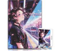 Jigsaw for Adults 1000 Pieces Anime Girl at Train Station Educational Family Game Learning Educational Great Gift Size 38x52cm