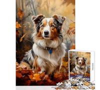 Jigsaw for Adults 1000 Pieces Australian Shepherd in Autumn Leaves Puzzles for Teenagers Difficult Challenge Train Your Brain And Hands Great Gifts for Gaming (38x26cm)