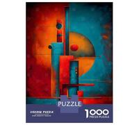 Jigsaw for Adults 1000 Pieces Bauhaus Abstract Geometry - Vertical Blocks in Red, Teal & Gold Puzzles for Adults DIY Toys Analysis And Logic Gifts for Friends And Family 70x50cm/1000pcs