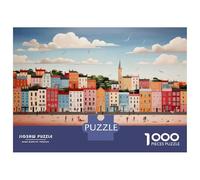 Jigsaw for Adults 1000 Pieces Beachside Townscape with People Puzzles for Adults DIY Toys Analysis And Logic Gifts for Friends And Family 52x38cm/1000pcs