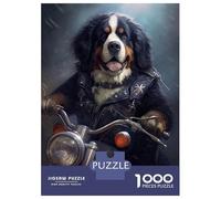 Jigsaw for Adults 1000 Pieces Bernese Mountain Dog Biker Jigsaw for Adults Relax Games Analysis And Logic Unique Birthday And Xmas Gifts 70x50cm/1000pcs
