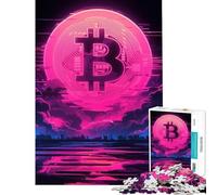 Jigsaw for Adults 1000 Pieces Bitcoin Neon Cityscape for Educational Game Challenge Toy Relax Games A Work of Art Gifts for Women Men (Size 38x26cm)