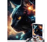 Jigsaw for Adults 1000 Pieces Black Cat in Space Puzzle For Teenagers Staycation Kill Time Wishlist with Santa Claus Challenging Game Toys (38x52cm)