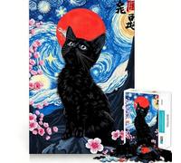 Jigsaw for Adults 1000 Pieces Black Cat in Starry Night Style Fine Joint Fun, Smart Mind Activity, Cozy Game Play, Christmas Calm Gift (38x26cm)