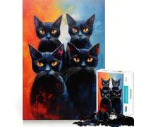 Jigsaw for Adults 1000 Pieces Black Cat Painting Fine Joint Fun, Smart Mind Activity, Cozy Game Play, Christmas Calm Gift (50x75cm)