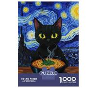 Jigsaw for Adults 1000 Pieces Black Cat Ramen Starry Night Painting Puzzles for Adults Hands-on Game Analysis And Logic Unique Birthday And Xmas Gifts 38x26cm/1000pcs