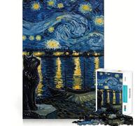 Jigsaw for Adults 1000 Pieces Black Cat Starry Night Painting Fine Joint Fun, Smart Mind Activity, Cozy Game Play, Christmas Calm Gift (38x26cm)
