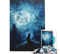 Jigsaw for Adults 1000 Pieces Black Cat Under Full Moon for Birthday, Chrismas Difficult Hard Family Game Suitable for People Aged 14 And Above (50x75cm)