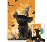 Jigsaw for Adults 1000 Pieces Black Cat Witch Halloween Painting Fine Joint Fun, Smart Mind Activity, Cozy Game Play, Christmas Calm Gift (38x26cm)