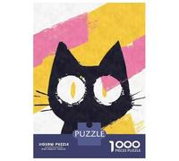 Jigsaw for Adults 1000 Pieces Black Cat with Big Eyes Abstract Jigsaw for Adults Brain Teaser Game Staycation Kill Time Fun Activities at Home 38x26cm/1000pcs