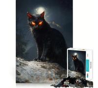 Jigsaw for Adults 1000 Pieces Black Cat with Glowing Eyes Fine Joint Fun, Smart Mind Activity, Cozy Game Play, Christmas Calm Gift (38x26cm)