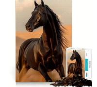Jigsaw for Adults 1000 Pieces Black Horse Running in Desert Fine Joint Fun, Smart Mind Activity, Cozy Game Play, Christmas Calm Gift (50x75cm)