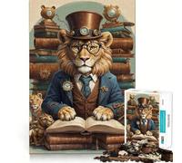 Jigsaw for Adults 1000 Pieces Book Smart Library Lion Fine Joint Fun, Smart Mind Activity, Cozy Game Play, Christmas Calm Gift (38x26cm)