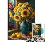 Jigsaw for Adults 1000 Pieces Bright Sunflower Bouquet with Fresh Lemons Artistic Still Life Fun Activities at Home Wall Art Educational Games Suitable for People Aged 14 And Above 1000 P