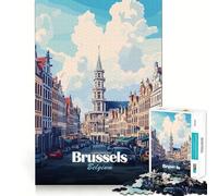 Jigsaw for Adults 1000 Pieces Brussels, Belgium Cityscape Illustration Exact Edge Art Brain Boosting Play Quiet Play Game Birthday Art Play (38x26cm)