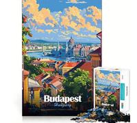 Jigsaw for Adults 1000 Pieces Budapest, Hungary Cityscape Illustration Exact Edge Art Brain Boosting Play Quiet Play Game Birthday Art Play (38x26cm)