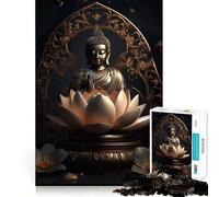 Jigsaw for Adults 1000 Pieces Buddha Lotus Leaf Gold Exact Edge Art Brain Boosting Play Quiet Play Game Birthday Art Play (38x26cm)